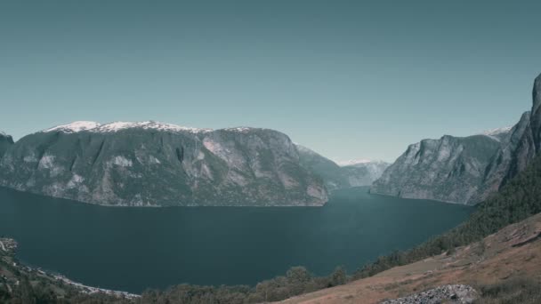 Paesaggio Montagna Con Fiordo Aurlandsfjord Norvegia — Video Stock