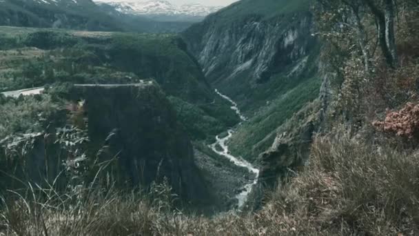 Gorge Voringsfossen Waterfall Norway — ストック動画