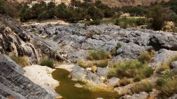 Aerial Flying Area Wadi Bani Khalid Oman Graded Stabilized Version — Stok video