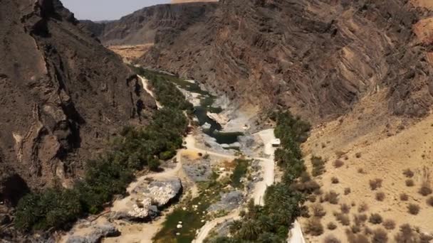 Aerial Flying Area Wadi Bani Khalid Oman Graded Stabilized Version — Vídeo de Stock