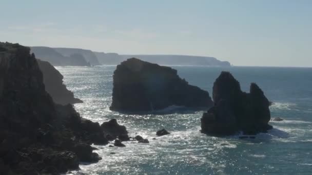 Felsküste Bei Praia Zimbreirinha Algarve Portugal — Stockvideo