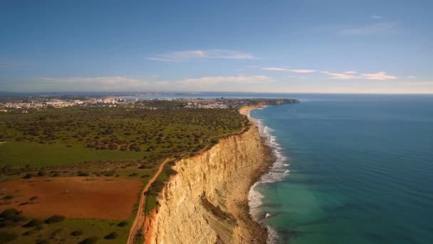 Aerial, Steep Cliff Line At Faro, Portugal