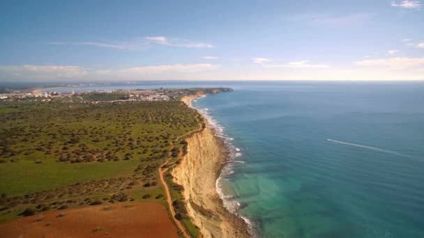 Aerial Steep Cliff Line Faro Portugal — Stock Video