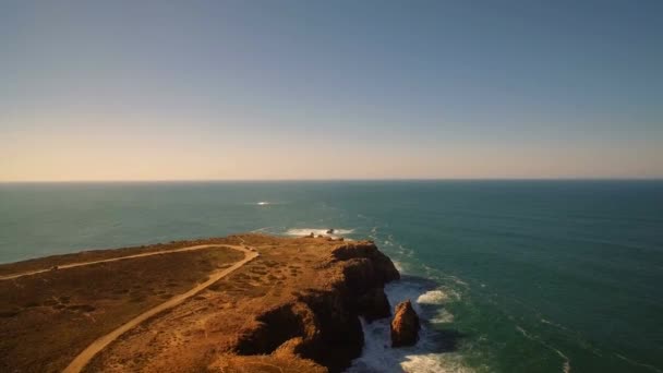 Aerial View Steep Cliff Lines Praia Zimbreirinha Portugal Royalty Free Stock Video