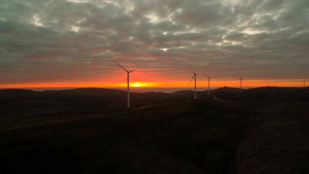 Aerial Flying Power Plant Sunset Portugal — стоковое видео