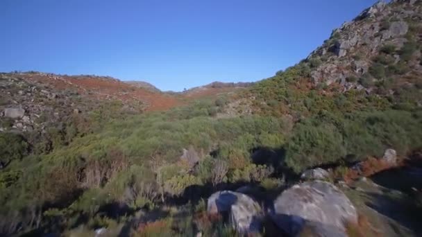 Antenne Vliegen Het Bergachtige Landschap Van Parque Nacional Peneda Geres — Stockvideo