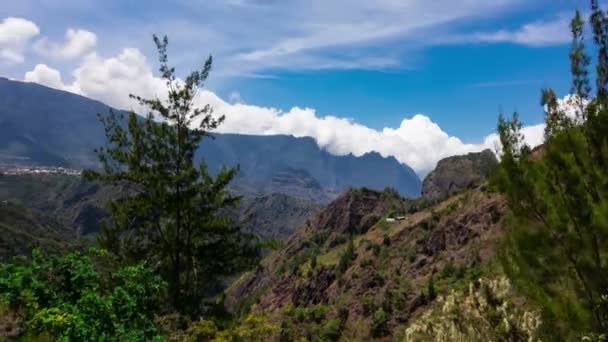 Waktu Selang Awan Atas Pegunungan Cirque Cilaos Pulau Reunion — Stok Video