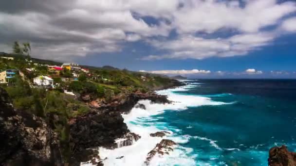 Reunion Daki Kayalıklarla Kıyı Şeridi Saint Pierre Zaman Geçişi Runion — Stok video