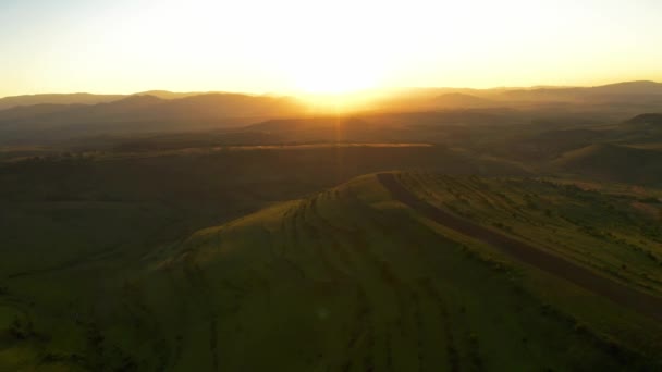Вид Повітря Зону Клуж Пейзаж Заході Сонця Румунія — стокове відео