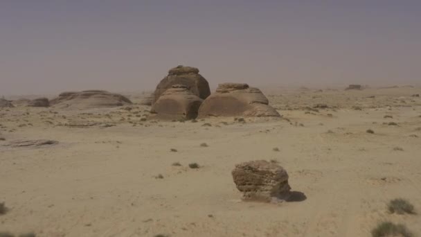Aerial Naslaa Split Rock Saudi Arabia — Stock Video