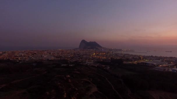 Vol Aérien Coucher Soleil Nuit Près Gibraltar Espagne — Video