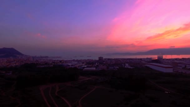 Antenn Solnedgång Och Nattflyg Nära Gibraltar Spanien — Stockvideo