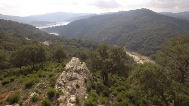 Volo Sopra Lago Barrier Spagna Embalse Guadarranque Andalusia — Video Stock