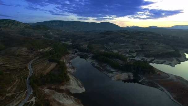 Aerial Sunset Dawn Embalse — стоковое видео
