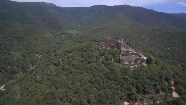 Aerial Atas Castell Requesens Spanyol — Stok Video