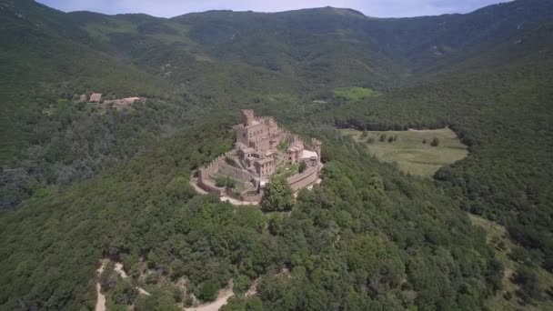 Flygfoto Ovan Castell Requesens Spanien — Stockvideo