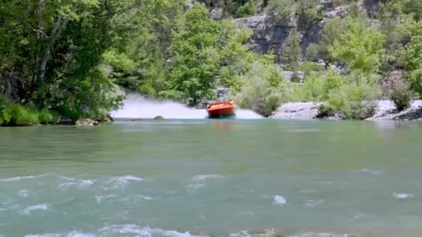 Barco Velocidade Rio Koepruecay Turquia — Vídeo de Stock