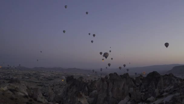 Prachtig Uitzicht Vanuit Lucht Hot Air Balloons Cappadocia Turkije — Stockvideo