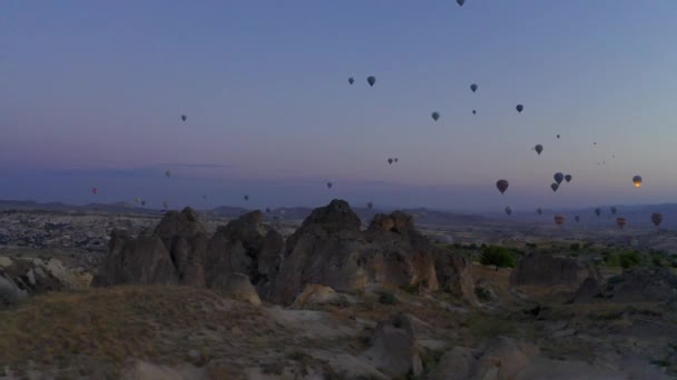 Beautiful Aerial View Hot Air Balloons Cappadocia Turkey — Stock Video