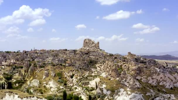 Aerial Uchisar Cappadocian Landscapes Turkey — Wideo stockowe