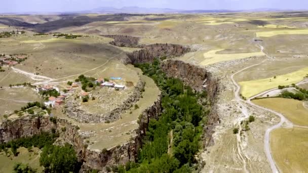 Aerial Ihlara Valley Gorge Cappadocia Turkey Graded Stabilized Version — стоковое видео
