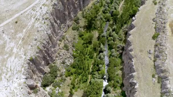 Aerial Ihlara Valley Gorge Cappadocia Turkey Graded Stabilized Version — Stock Video