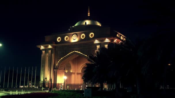 Colorful Entrance Gate Emirates Palace Night Abu Dhabi Emirates — Stock Video