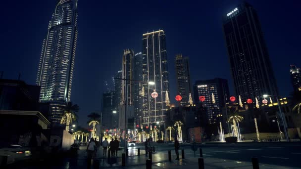 Burj Park Burj Khalifa Night Light Show Dubai United Arab — стокове відео