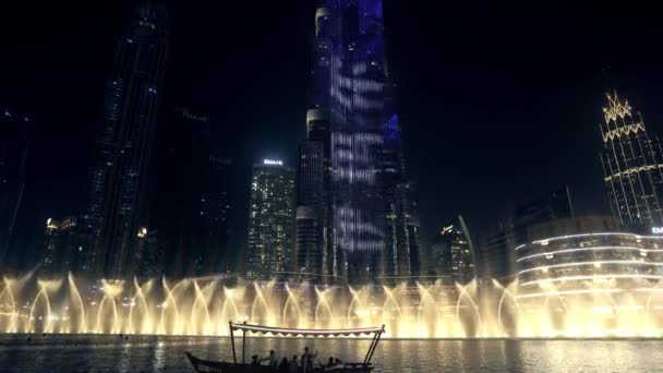 Water Fountain Building Dubai Night Light Show Dubai Emirates Native — Video Stock