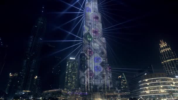 Burj Park Burj Khalifa Night Light Show Dubai United Arab — Stockvideo