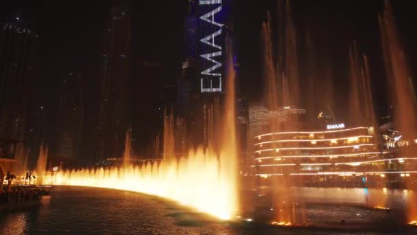 Water Fountain Building Dubai Night Light Show Dubai Emirates Native — Wideo stockowe