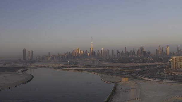 Aerial View Dubai Skyline Sunset Dubai United Arab Emirates — Stockvideo