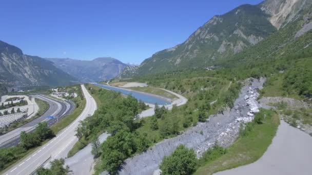 Beautiful Aerial View Flying Autoroute Maurienne France — Stockvideo