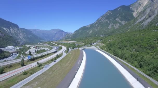 Beautiful Aerial View Flying Autoroute Maurienne France — Stock video