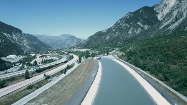 Beautiful Aerial View Flying Autoroute Maurienne France — 图库视频影像