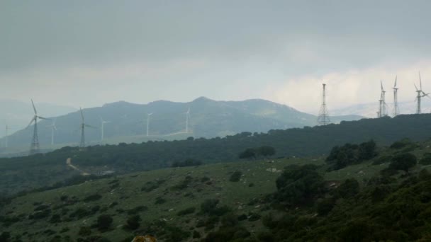Wind Energy Plantation Spain Cloudy Day — Stock Video