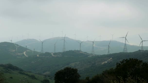 Wind Energy Plantation Spain Cloudy Day — Stock Video