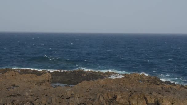 Beautiful View Sea Waves Breaking Rocky Cliffs Stock Video
