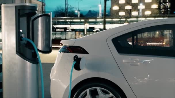 Şarj Istasyonunda Elektrikli Araba Şarjı — Stok video