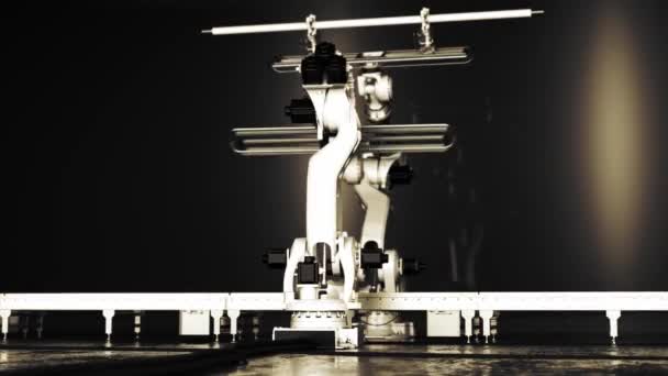 Interacting Industrial Robots Background Close — стоковое видео