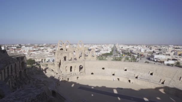 Aerial View Amphitheatre Jem Daytime Tunisia — Stock Video