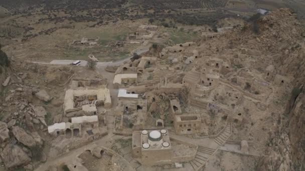 Aerial Zriba Alia Abandoned Berber Village Tunisia — Stock Video