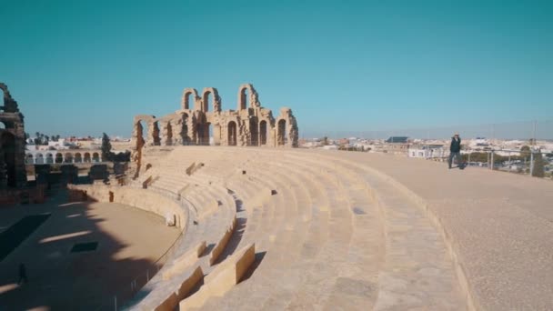 Вид Воздуха Амфитеатр Эль Джем Днем Тунис — стоковое видео
