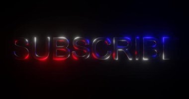 Metin ışıkları hareketli animasyonuna abone olun. Hafif afiş. Mavi ve kırmızı ışıklar.