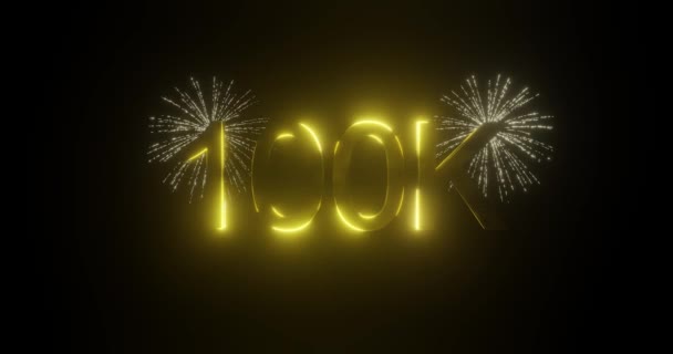 100K Texto Dourado Com Fogos Artifício Parabéns Com 100 Mil — Vídeo de Stock