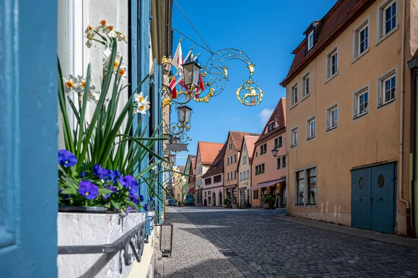 Színes Utca Virágokkal Rothenburg Der Tauber Németországban — Stock Fotó