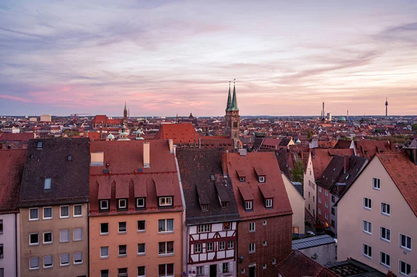 Kilátás Nürnbergi Óvárosra Naplementekor Nürnbergi Kastélyból — Stock Fotó