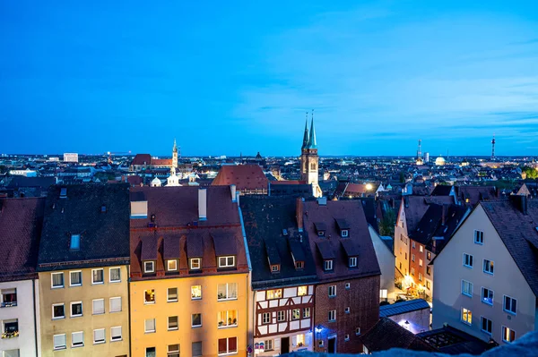 Kilátás Nürnbergi Óvárosra Éjszaka Nürnbergi Kastélyból — Stock Fotó