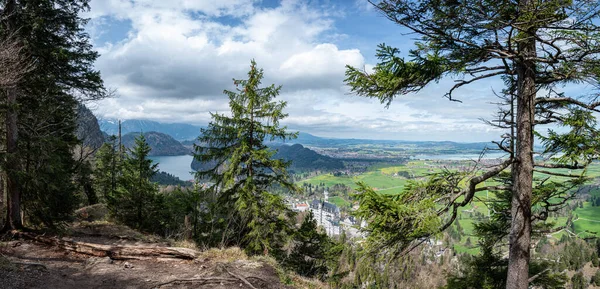 Pohled Zámek Neuschwanstein Údolí Alp Fussenu Německo — Stock fotografie