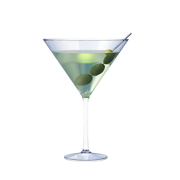 Martini Koktail Dengan Zaitun Terisolasi Pada Latar Belakang Putih Stok Gambar